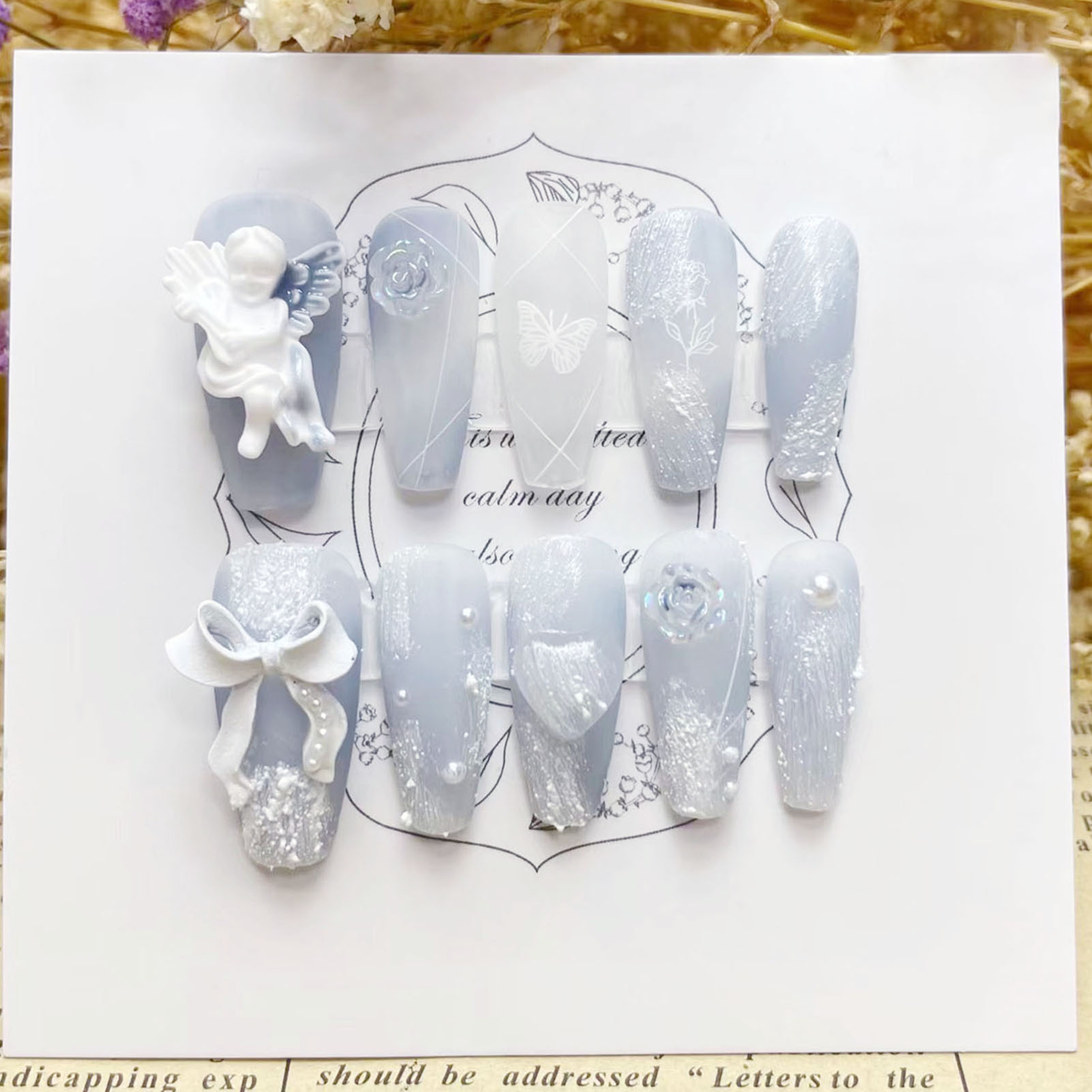 Pressed Flower Art - 3D Alçı Melek Yanlış Çivi Parlak