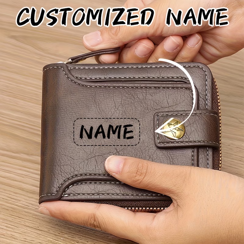 Personalized Name Box - Özel İsimli Erkek PU Cüzdan, Kompakt